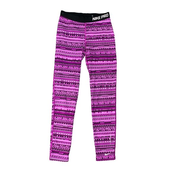 Nike Pro Leggings Girls XL Extra Large Purple Stretch Pull On Mid Rise Athletic - Picture 1 of 12